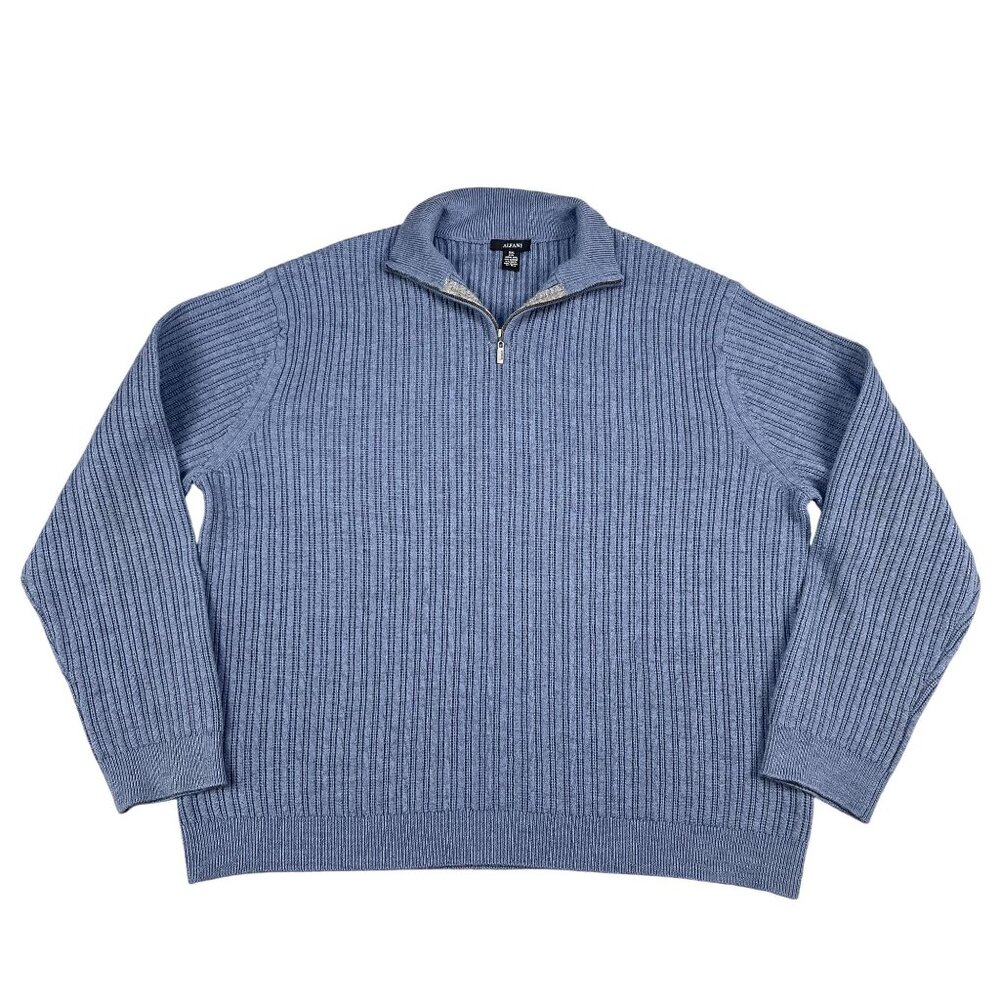 Alfani 60% Merino Wool 1/4‎ Zip Blue Sweater Sz XXL